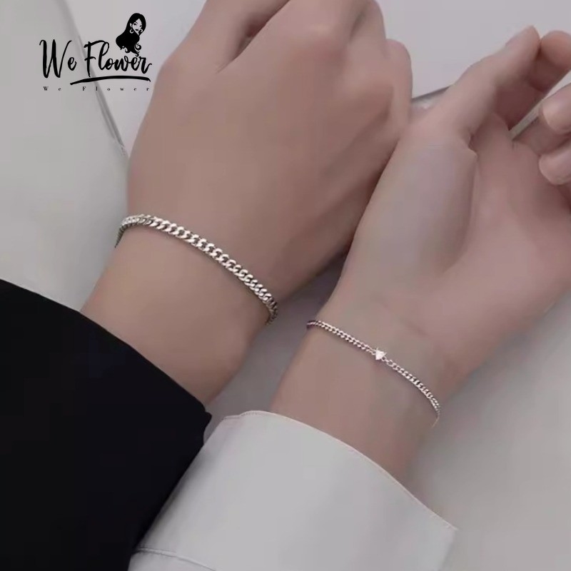 We Flower สร้อยข้อมือสแตลเลสลีน.Minimalist.2PCS สำหรับผู้ชายและผู้หญิง พร้อมให้เป็นของขวัญสำหรับคนรักนาฬิกาข้อมือ