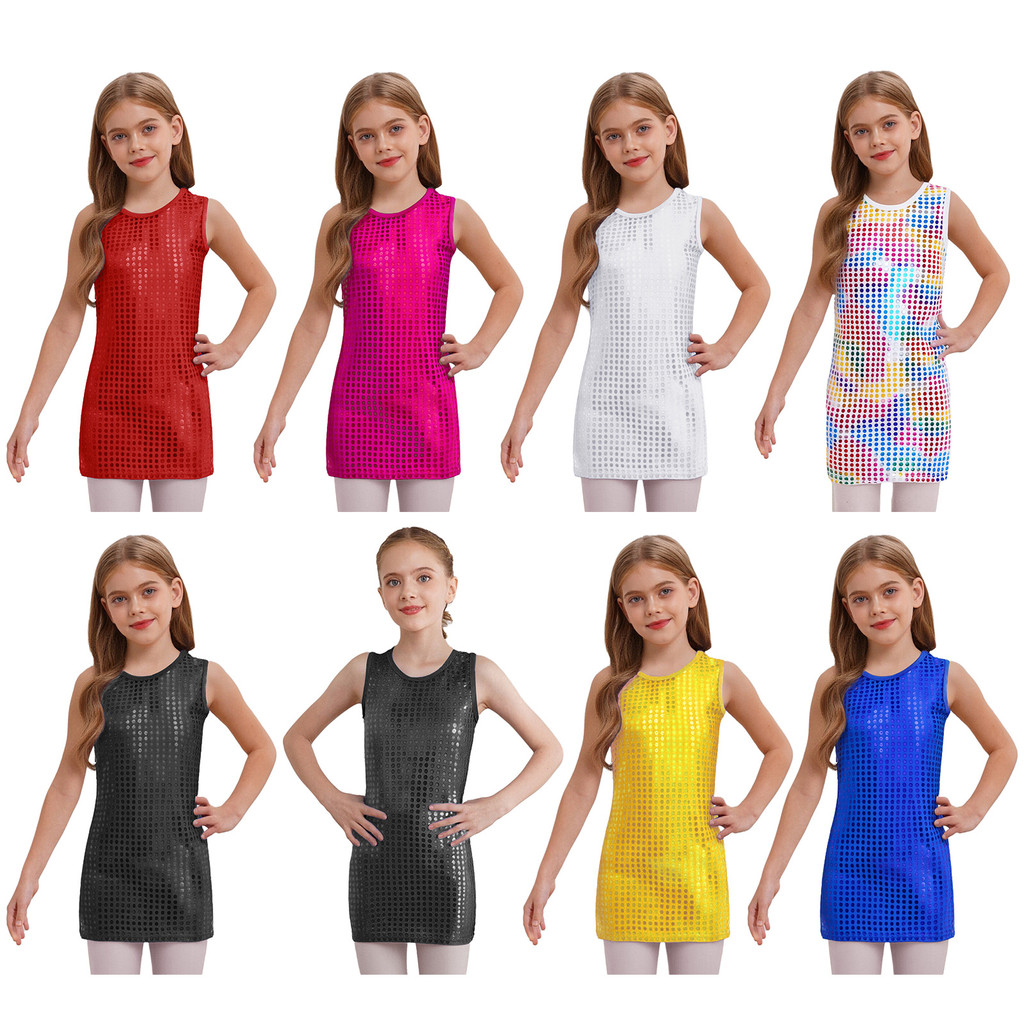 Yeahdor เด็กสาวจุดโลหะชุดเต้นรําแจ๊สรอบคอแขนกุดถังชุดการแสดงบนเวทีเครื่องแต่งกาย