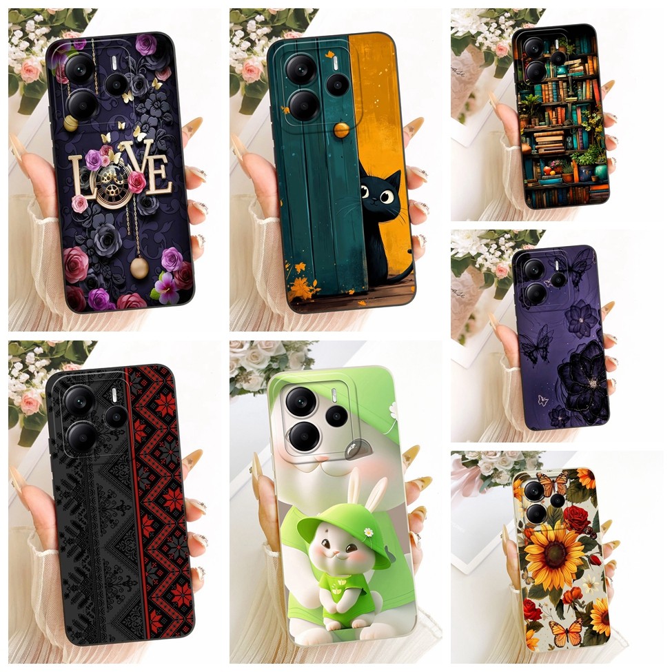 สําหรับ Redmi หมายเหตุ 14 5G ปลอกซิลิโคนแฟชั่นหรูหราดอกไม้ Kawaii น่ารักทาสีกรณี 24094RAD4G