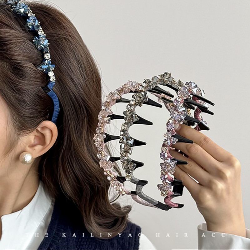 แถบคาดศีรษะคริสตัลRhineStone แบบAnti-Slip สำหรับวันหยุดหรือประจำวัน พร้อมปิคนิคผมและBangs