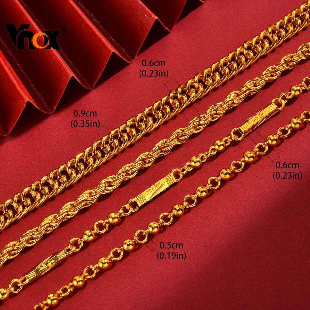 Vnox Vintage Thick 24k Sand Gold Necklace for Women Me,Luxury Gold Does Not Fade Necklace Jewelry