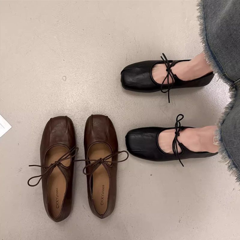 รองเท้าแฟชั่นแมรี่เจนสำหรับผู้หญิง รองเท้าส้นแบนหัวเหลี่ยมสำหรับผู้หญิง สีทึบ สไตล์บัลเล่ต์ - รูปที่ 7