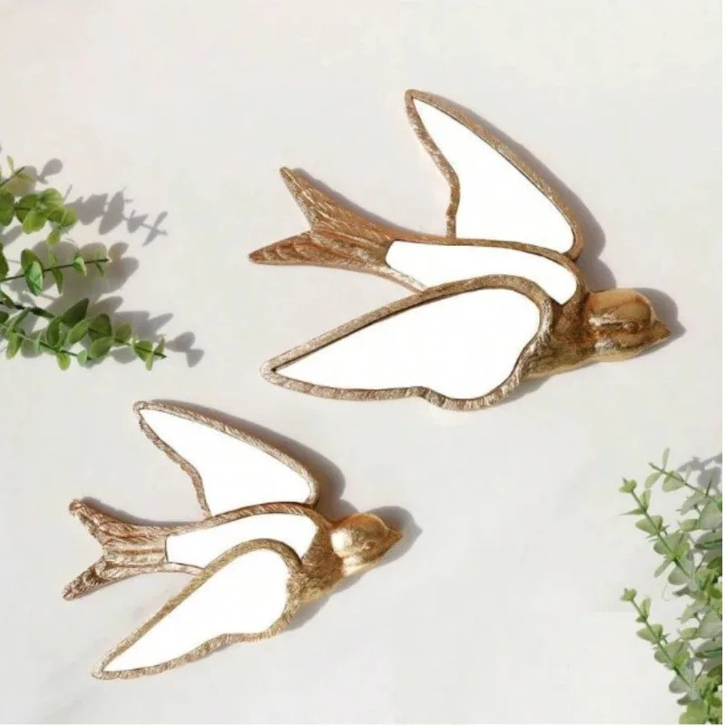 Vintage Forest Decorative Mirrors Dragonfly Swallow Wall Hanging Wall Decoration Light Luxury Home D