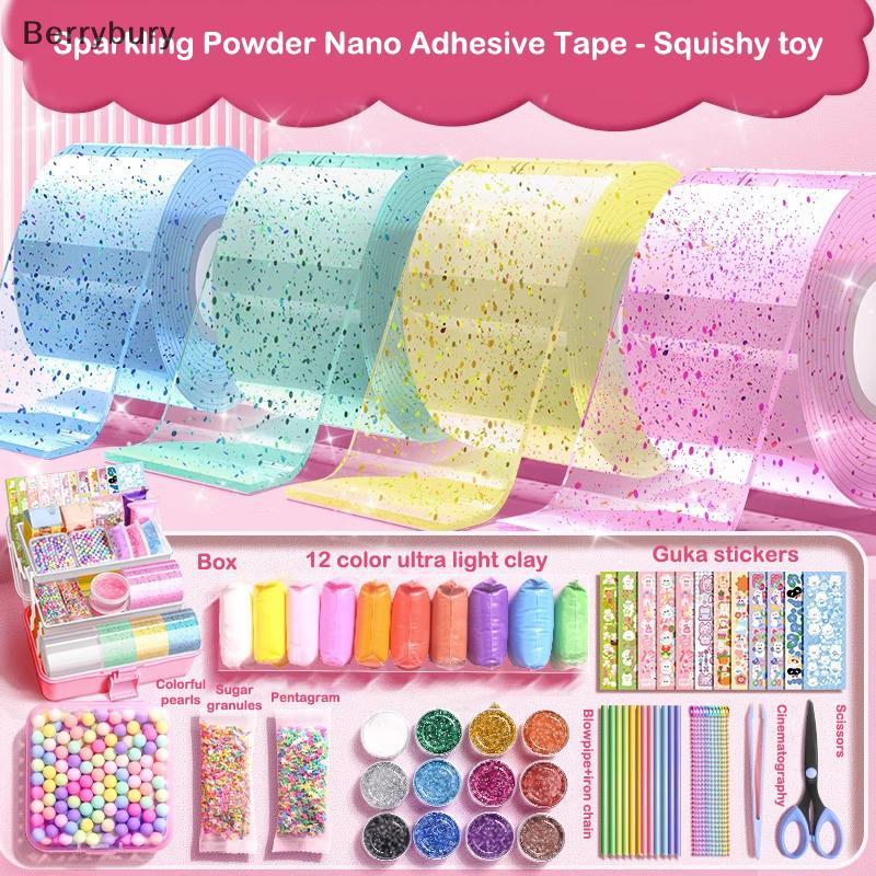 Berrybury DIY Craft Pinch Making Blowable Bubble Tape Non-marking กาวสองหน้าสีนํากลับมาใช้ใหม่เทปสูงใหม่