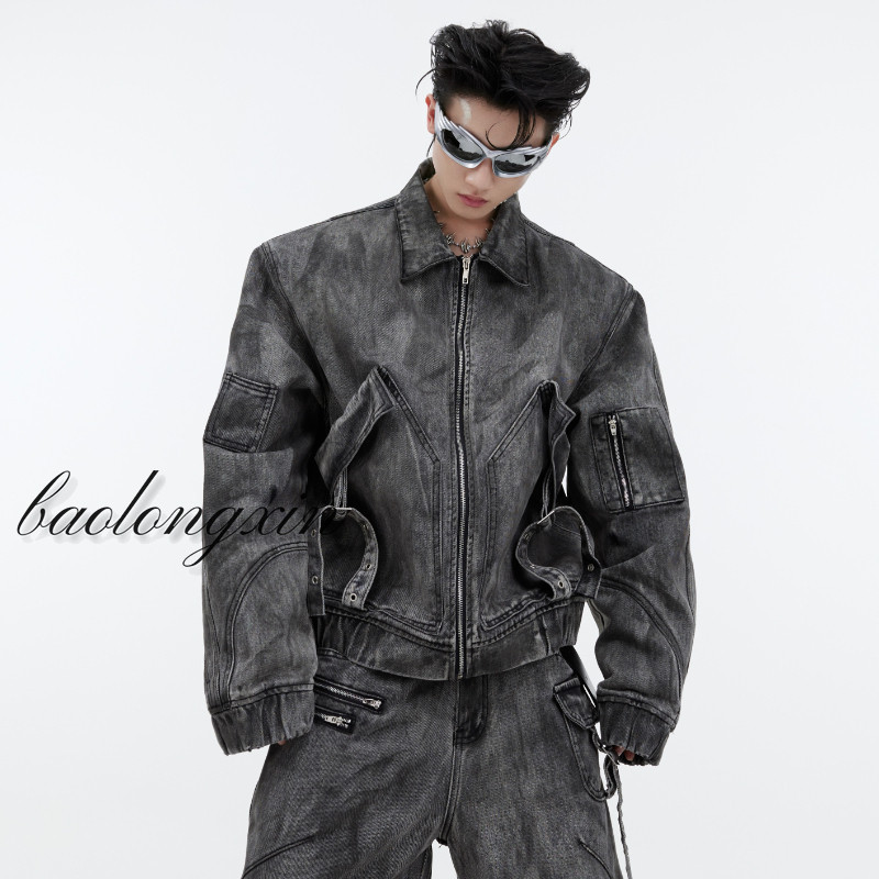 Retro Old Cowboy Suit Jacket กางเกงเอวสูทหนัก มีซิปและกระเป๋าใหญ่