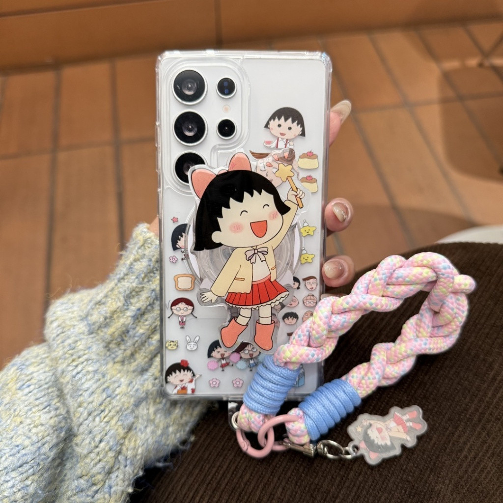 การ์ตูน น่ารัก Chibi Maruko-chan ที่ยึดแม่เหล็ก เคส Samsung Galaxy S26 Ultra S26Plus S25FE S25 Ultra S24/S24FE S22 S23 Ultra Plus + S23FE Case Magnetic การชาร์จแบบไร้สาย เคสโทรศัพท์ซัมซุง