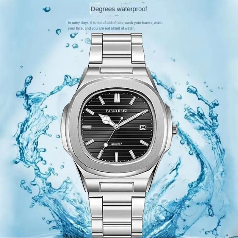 PABLO RAEZ 2755 นาฬิกาธุรกิจสําหรับผู้ชาย หน้าปัดสี่เหลี่ยม กันน้ํา ,ฟังก์ชั่นปฏิทิน