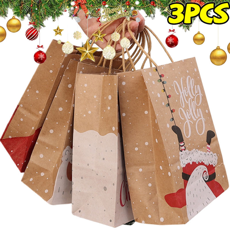 Festival Element Elk Santa Claus Pattern Kraft Paper Tote Bag - Christmas Series Candy Gift Packagin