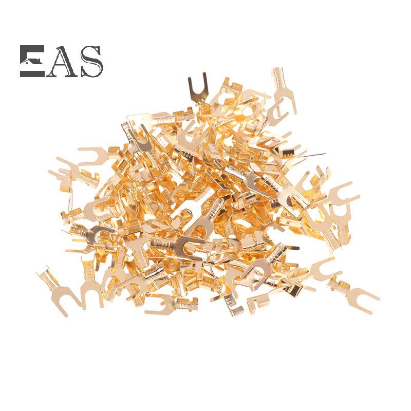 [EA] 100 ชิ้น/แพ็ค 3.2/4.2/5.2/6.2 มม.สายทองเหลืองรูปตัว U Grounding Lug ส้อม Terminal Pressed Bare 