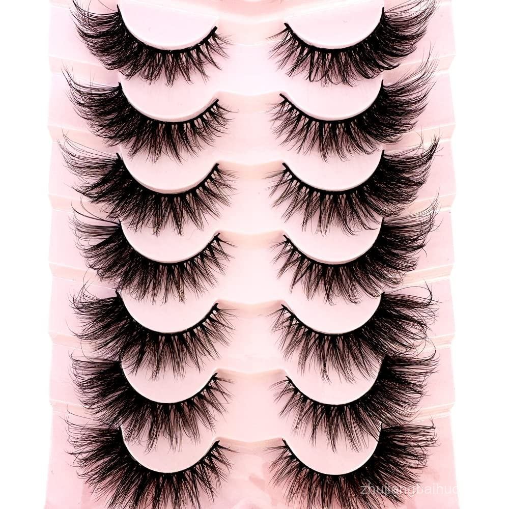 HBZGTLAD 7 คู่ Segmented Half Lashes มังงะ 3D Clear Band Lashes ธรรมชาติดู Wispy Mink Lashes Fluffy 