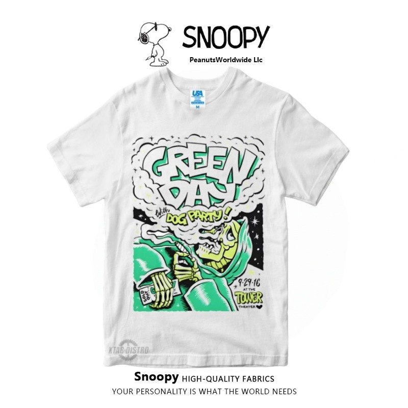 ปาร์ตี้สุนัข GREENDAY เสื้อยืดพรีเมียมสีขาว greenday สไตล์ป๊อปพังค์