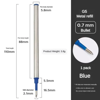ไส้ปากกาโรลเลอร์บอล แบบปากกา Sheaffer หัว 0.7 มม. หมึกน้ำเงิน ไส้แบบมาตรฐาน ปลายไม่มีเกลียว