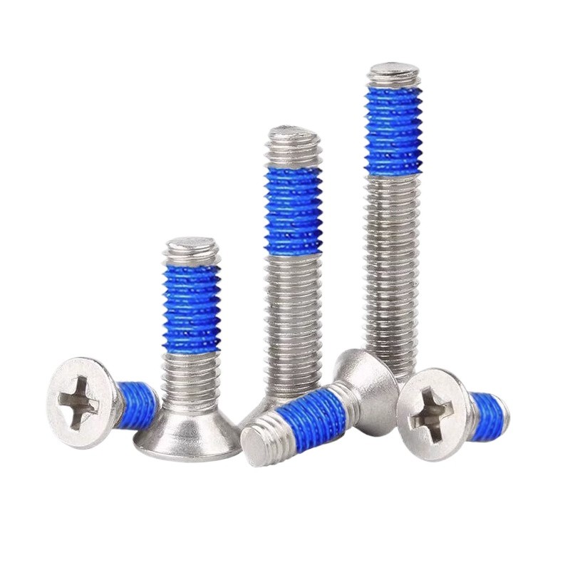 [[ZC-LMF]] Cross Groove Dot Blue Rubber Bolt สแตนเลส 304 Countersunk Head GB819 Loose-proof Shock-pr