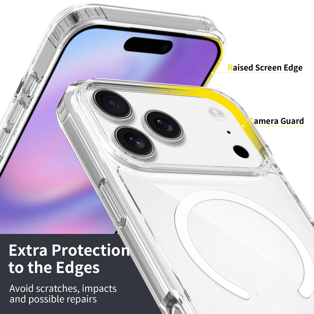 ป้องกันสีเหลืองไร้สายชาร์จแม่เหล็กที่แข็งแกร่งสําหรับ ไอโฟน 17 อากาศ 16 บวก 15 14 13 มินิ 12 มือโปร สูงสุด กรณีโปร่งแสงเคลือบฮาร์ดกันกระแทกปกโทรศั - รูปที่ 3