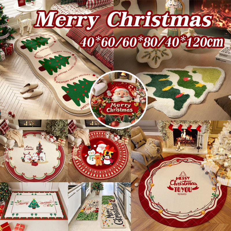 พร้อมส่ง พรมคริสต์มาส ตก แต่งวันคริสต์มาส ลายซานตาคลอส ขนาด 60/80 ซม สําหรับตกแต่งบ้าน
