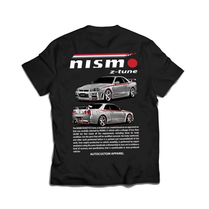 เสื้อยืดคอกลมT-shirt  เสื้อยืด พิมพ์ลาย Nissan SKYLINE GTR R34 NISMO Z-TUNE SPECIAL EDITION อัตโนมัต