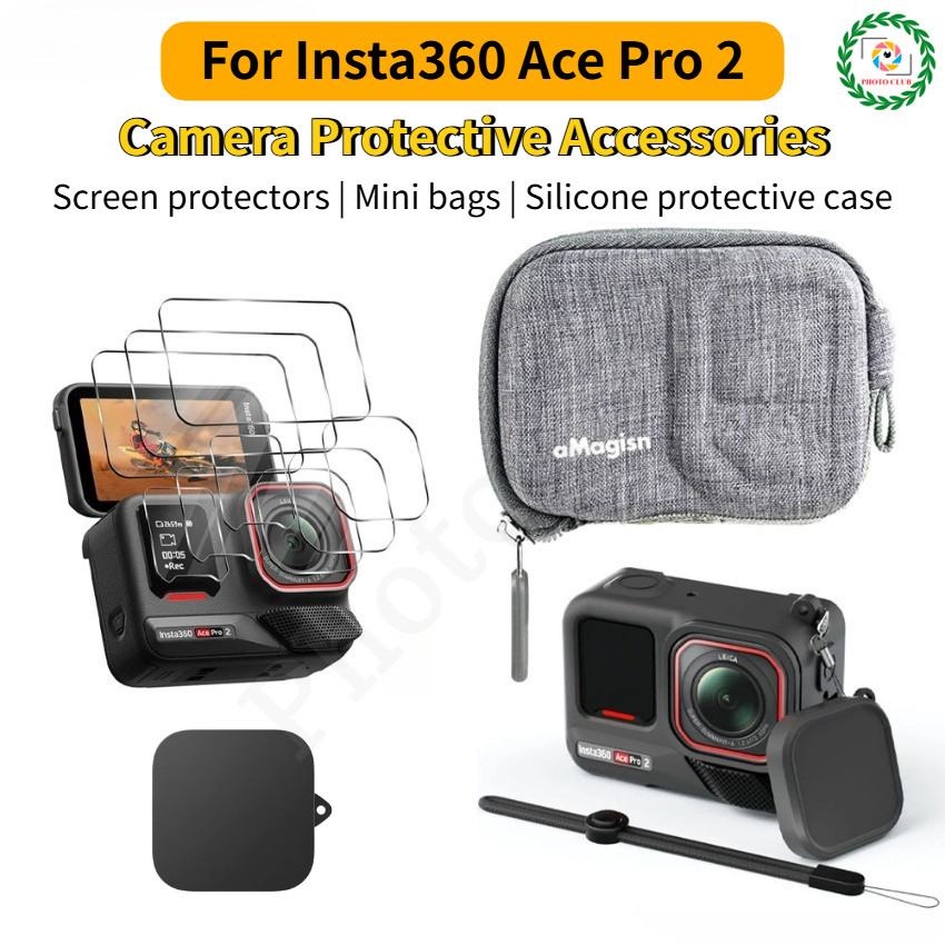 สําหรับ Insta360 Ace Pro 2 ป้องกันหน้าจอกระจกนิรภัยฟิล์มเลนส์ฝาครอบกระเป๋า 360 Ace Pro 2 อุปกรณ์เสริ