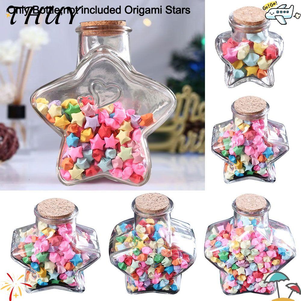 THUY Wishing Bottle, Stars Shape Origami Stars Glass Bottle, Creative Craft Pentagram Storage Bottle