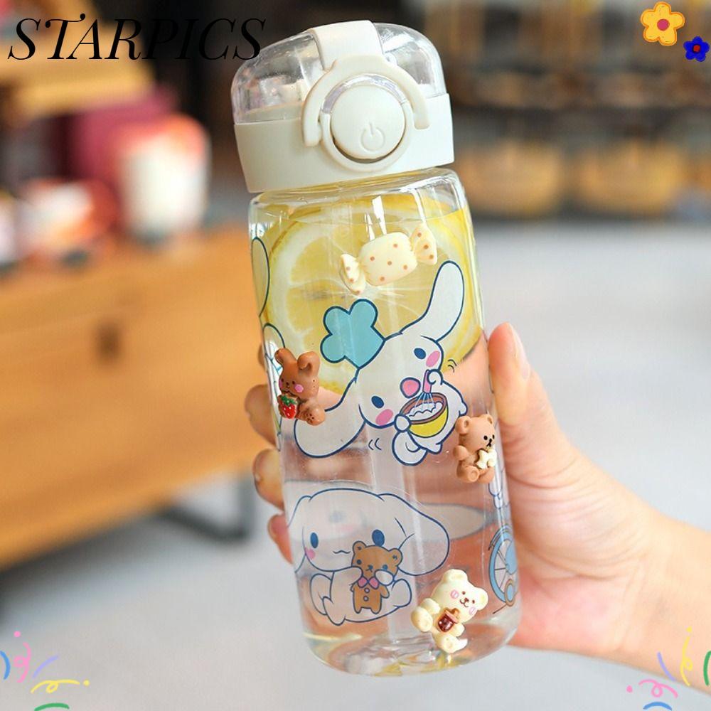ถ้วยน้ํา STARPICS, สติ๊กเกอร์ Sanrio ถ้วยฟางขนาด 400 มล., ขวดน้ํา DIY สะดวกแบบพกพา