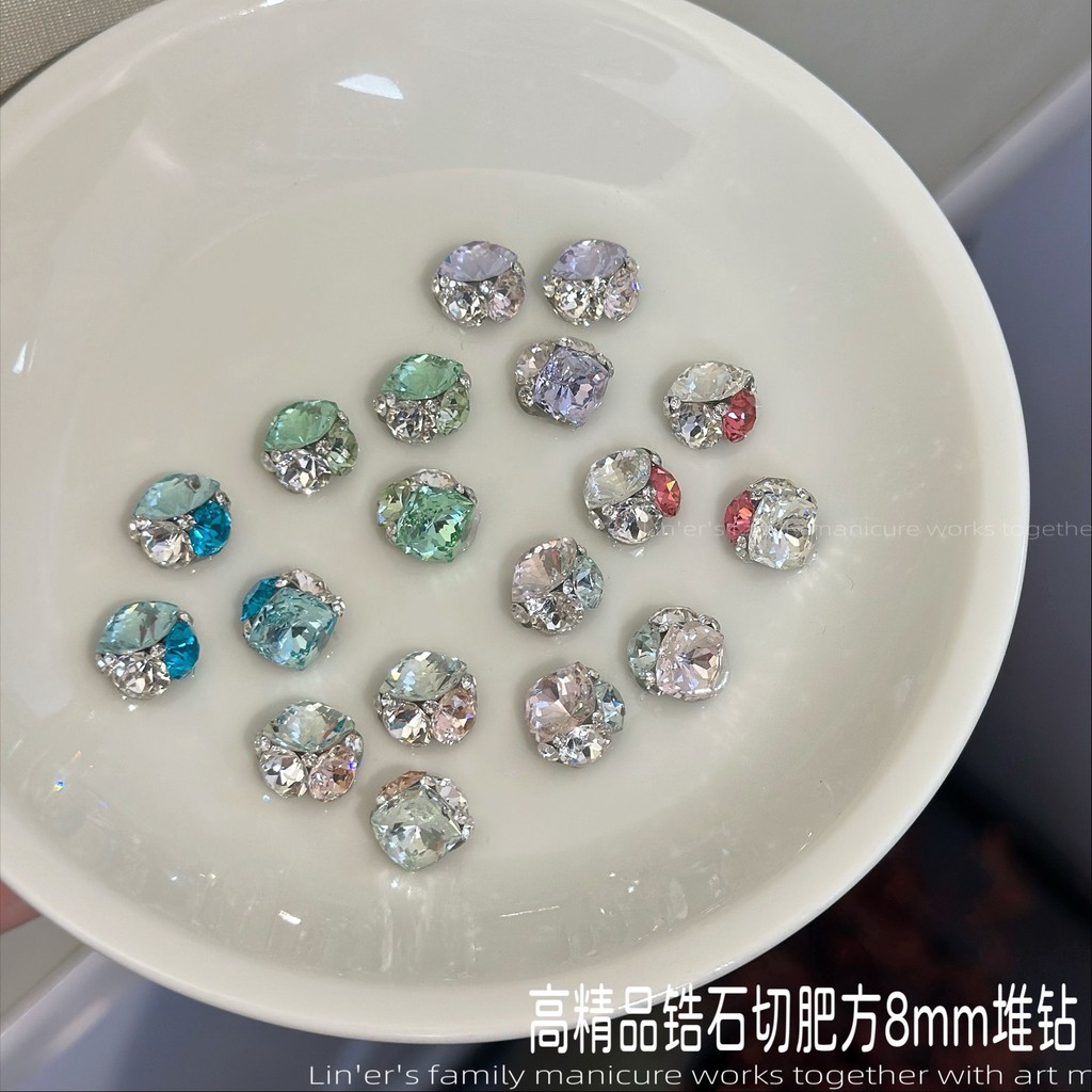 อุปกรณ์ทําเล็บ Liner · พรีเมี่ยมสูง Zircon Cut Fat Square Compound Diamond Series 8mm สําเร็จรูป Dia