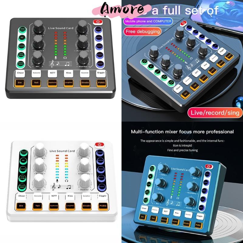Amore Podcast Microphone การ์ดเสียงมิกเซอร์พร้อมเปลี่ยนเสียง อุปกรณ์ Podcast ไมโครโฟนคอนเดนเซอร์สําห