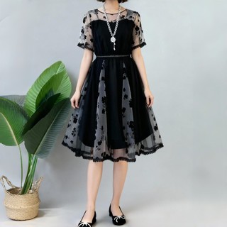 NAN Dress Bunga Jahitan Tipis/Dress Korea/Pakaian Wanita Ukuran Besar Baru