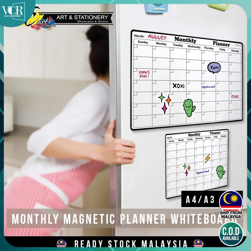 VC Art Magnetic Weekly/Monthly Planner Reusable Rewritable Erasable Whiteboard