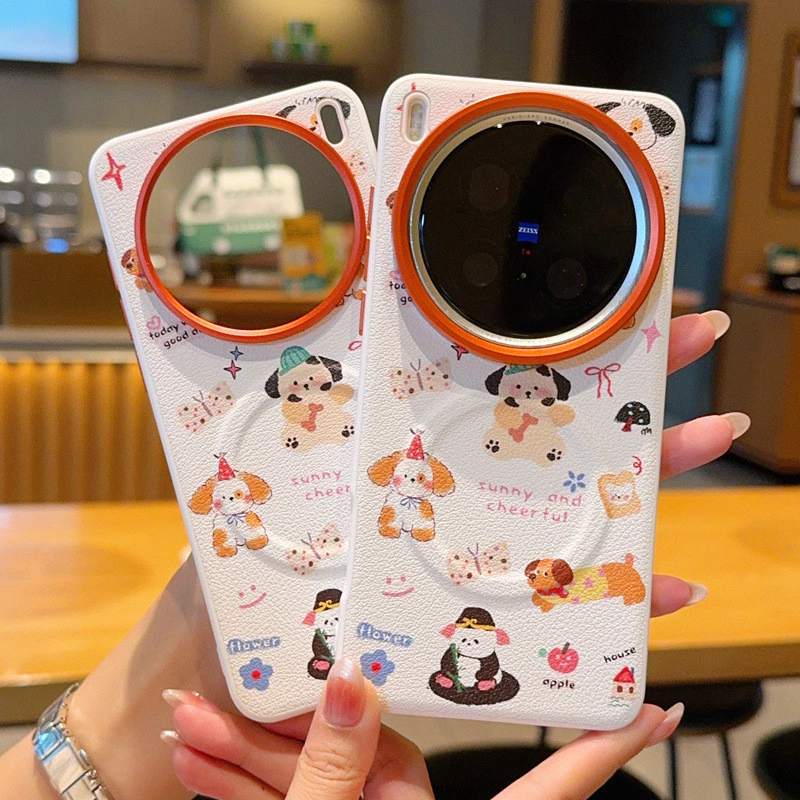 ใหม่น่ารักลูกสุนัขหนังเคสโทรศัพท์สําหรับVivo x200pro/x200s x300proแม่เหล็กป้องกันกรณี