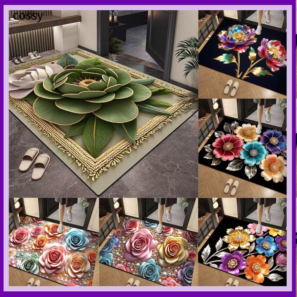 พรมเช็ดเท้าคอสซี่ ลายดอกไม้ สี่เหลี่ยมผืนผ้า ทำความสะอาดง่าย พรมตกแต่งบ้าน