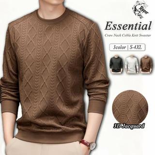Men's Knitted Sweater, Retro Aran Cable Knit Pullover, Soft Casual Crew Neck Long Sleeve Top for Bus