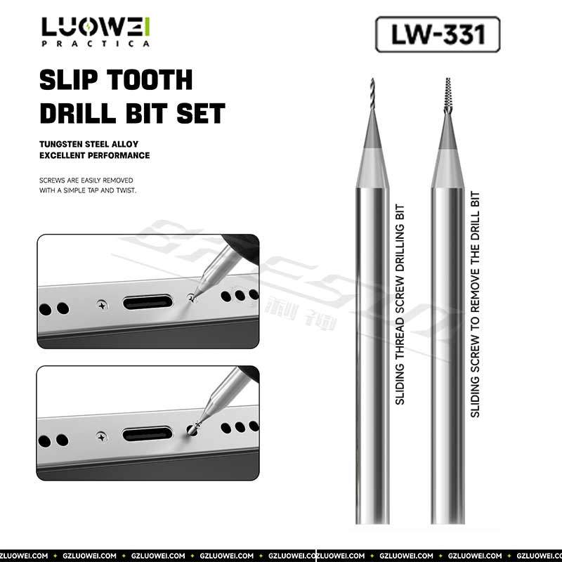LUOWEI LW-331 Slip ฟันเจาะชุด Bit ทังสเตนเหล็กอย่างรวดเร็วถอดสกรูลื่นโดยไม่ต้อง Damaging กรอบโทรศัพท์ Repa