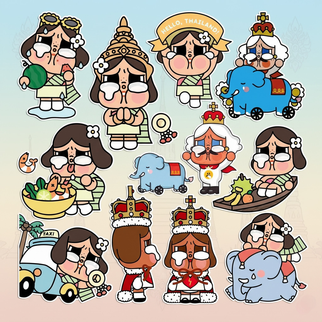 เซ็ตสติ๊กเกอร์ Crybaby 1ชุด11ชิ้น ขนาดใหญ่ 7-9ซม ทนทาน กันน้ำ Big size Crybaby Sticker