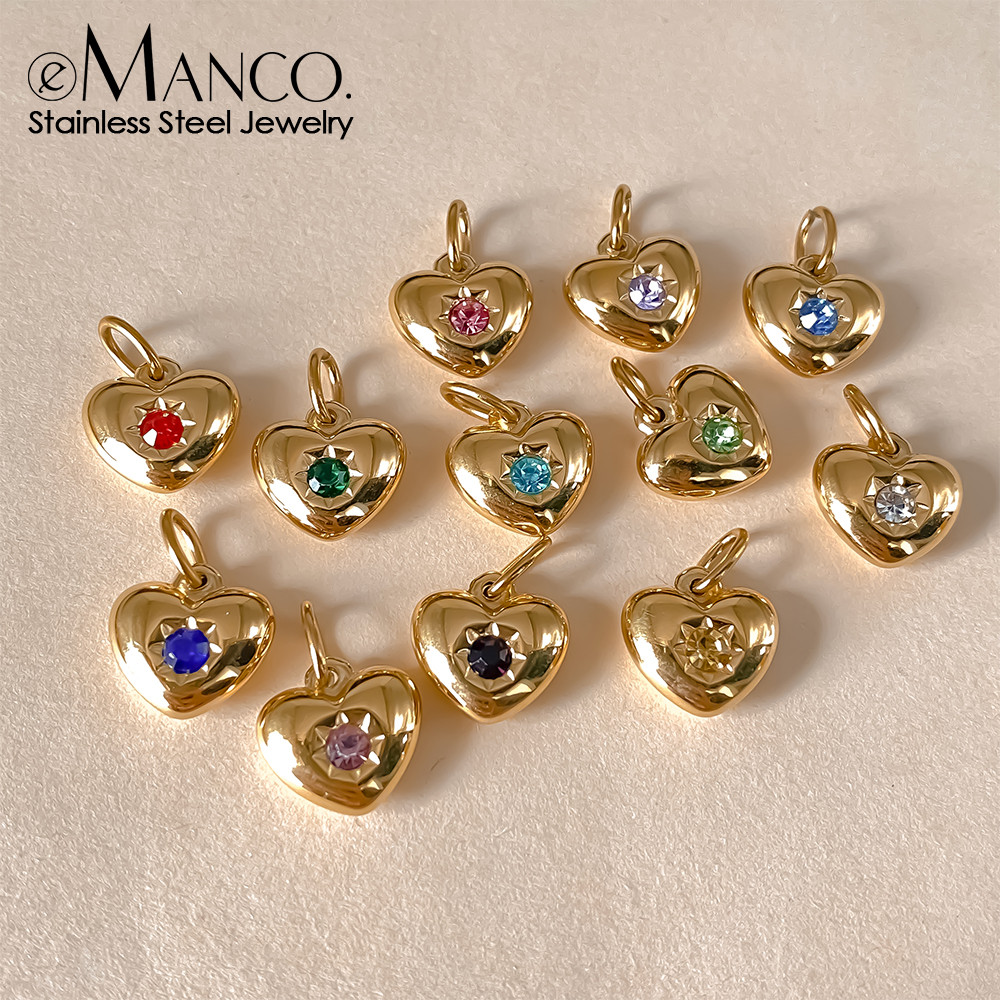 EManco สแตนเลสสตีลหัวใจ charm Multicolor Birthstone สำหรับสร้อยคาวันวาเลนไทน์และเครื่องประดับหญิง