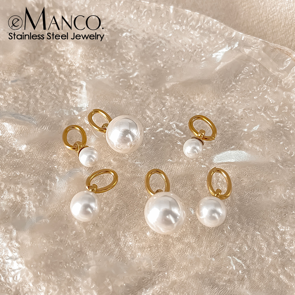 EManco ชุด 3 ชิ้น ไข่มุกรี พร้อม charm สแตนเลส DIY สำหรับสร้อยคอ สร้อยข้อมือ และต่างหู
