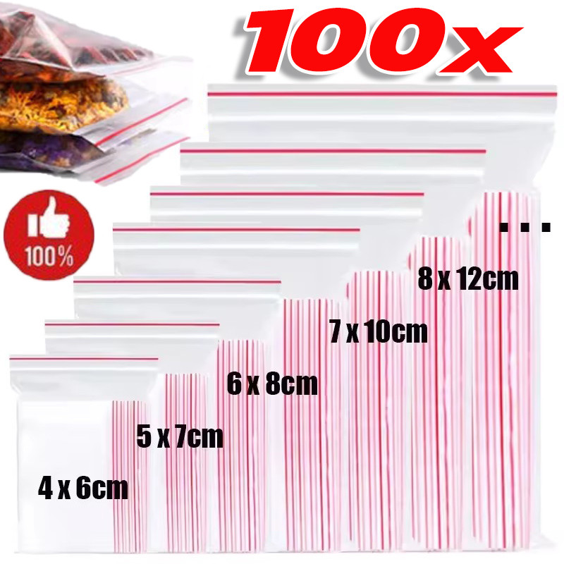 ถุงซีลซิปพลาสติกใส 100 ชิ้น - ถุงเก็บอาหารสูญญากาศ