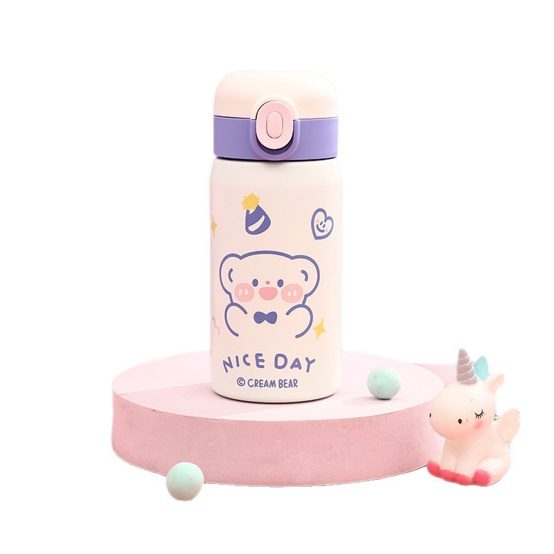 GEESO กระติกน้ำเด็ก แก้วเก็บความร้อนและเย็นพร้อมหลอด แก้วน้ำขนาด 350/450 มล. สำหรับเด็กและนักเรียน ก