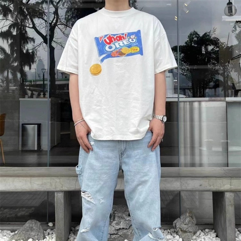 เกาหลี ผ้าฝ้าย100% เสื้อยืดแขนสั้น Oversize SLNDX0718 ผู้ชาย ผู้หญิง ลายทาง ตัวอักษร การ์ตูน หลวม ฤดูร้อน ฤดูใบไม้ผลิ - รูปที่ 3