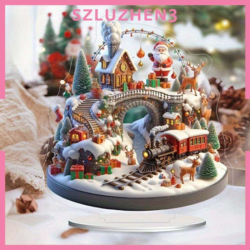 [Szluzhen3] 2D แบนคริสต์มาสหิมะตกแต่งบ้านอะคริลิคแบบดั้งเดิมสะสม Xmas Village Miniature สําหรับร้านค้าสํานักงานหน้าต่างเดสก์ท็อป