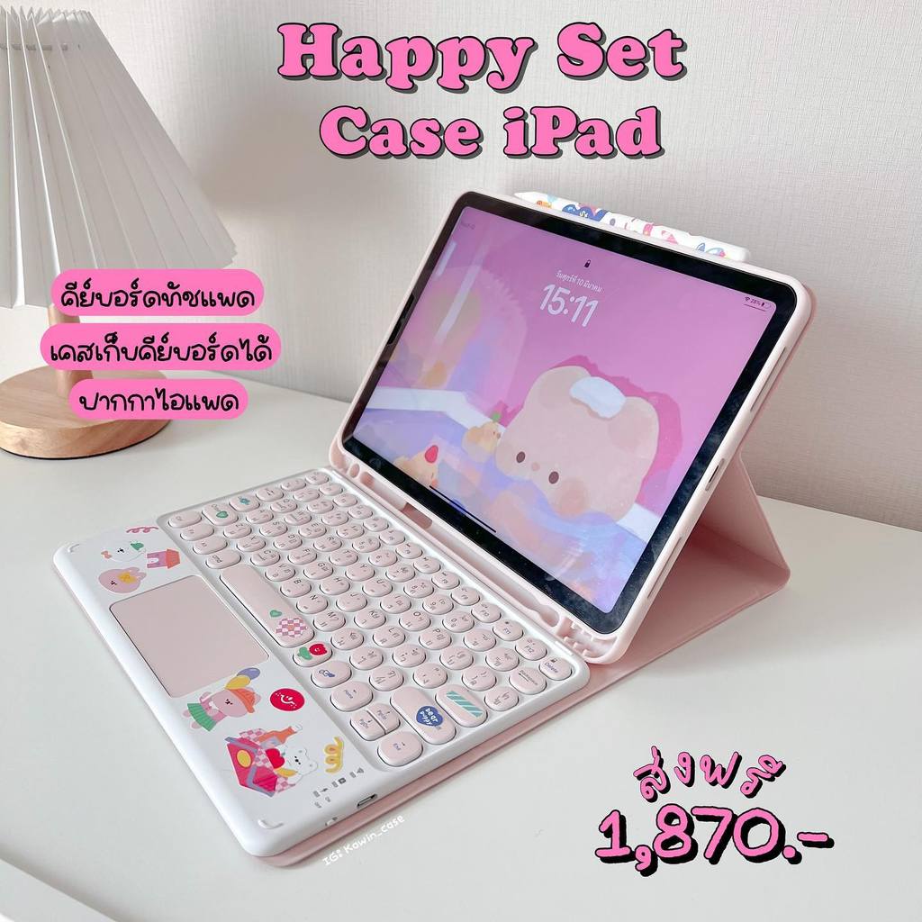 【NEW】สีลูกกวาดเคสคีย์บอร์ดบลูทูธแป้นไทยเคสFor Redmi Pad 2 Pro12.1 Redmi Pad SE 11/Xiaomi Pad 7/6S Pro12.4