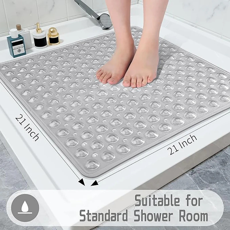 Square Bath Mat, Non-Slip Bath Mat with Suction Cups, Bath Mat, Drainage Holes, Machine Washable