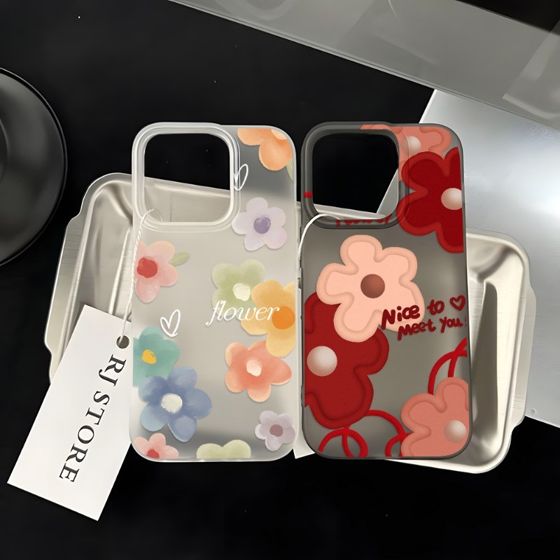 Case Frosted ซิลิโคนนุ่ม เคสโทรศัพท์สําหรับ iPhone 11 12 13 14Pro 15 16 Promax 17 Air  เคสดอกไม้ กันกระแทก