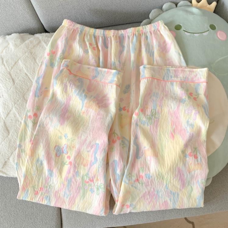 ชุดนอนผ้าฝ้ายลายผีเสื้อ แบบสามชิ้น สไตล์เมฆ สำหรับผู้หญิง มีแผ่นรองหน้าอก กางเกงขายาวแขนสั้น เหมาะสำหรับฤดูใบไม้ผลิ - รูปที่ 5