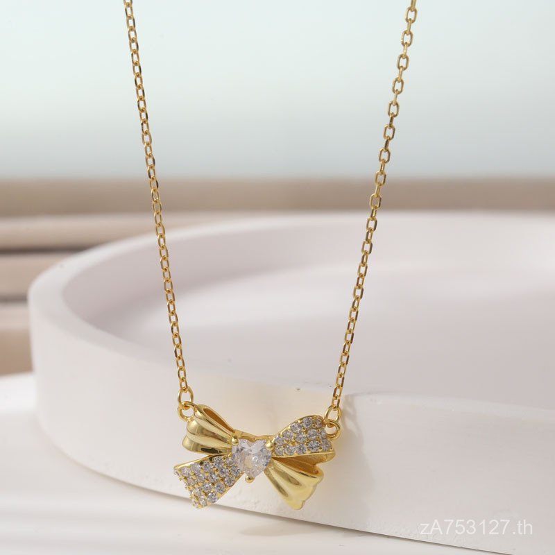 T Classy ของขวัญ Clavicle Chain แฟนแฟชั่น s925 ฟรีเงินสเตอร์ลิงโบว์หญิงจี้ All-Match สร้อยคอแฟนเพชร 