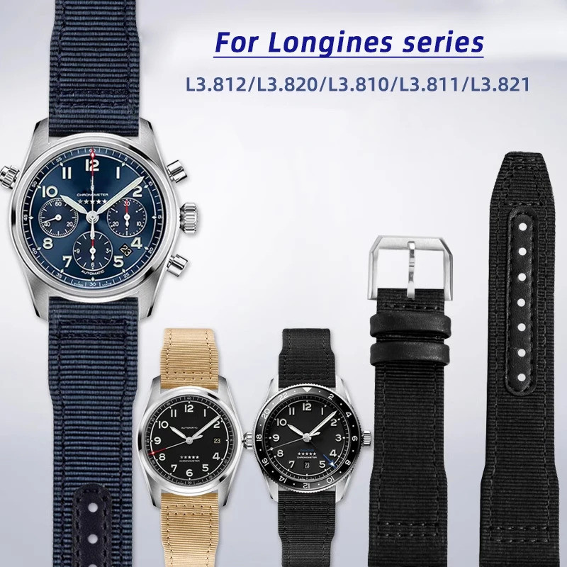 Original-สําหรับ Longines Pioneer comcast กีฬาสายนาฬิกา L3.810 L3.820 742 Pilot Nylon ผ้าใบหนังด้านล