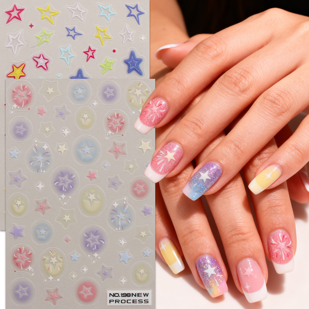 HAMA NAIL ขายส่งสติ๊กเกอร์ติดเล็บ, สติ๊กเกอร์ติดเล็บไล่โทนสีดาวและหัวใจสไตล์ Y2K, ตกแต่งเล็บสําหรับเจ้าสาวและงานแต่งงาน