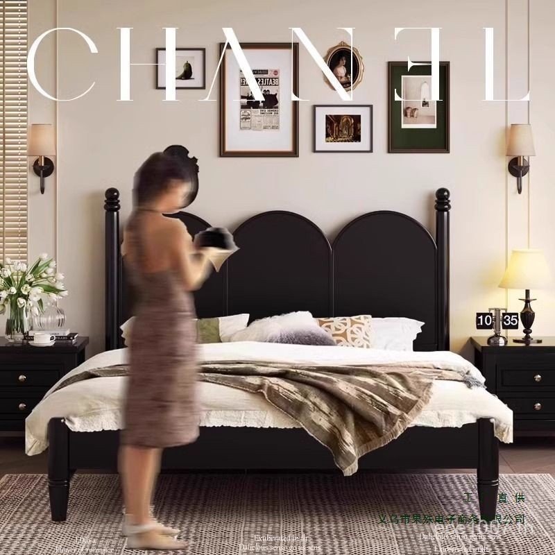 B & B B Bed Retro Double Bed เช่า House 1.8 โบราณ Modern Simple Rice American Apartment 1.5 เตียงไม้