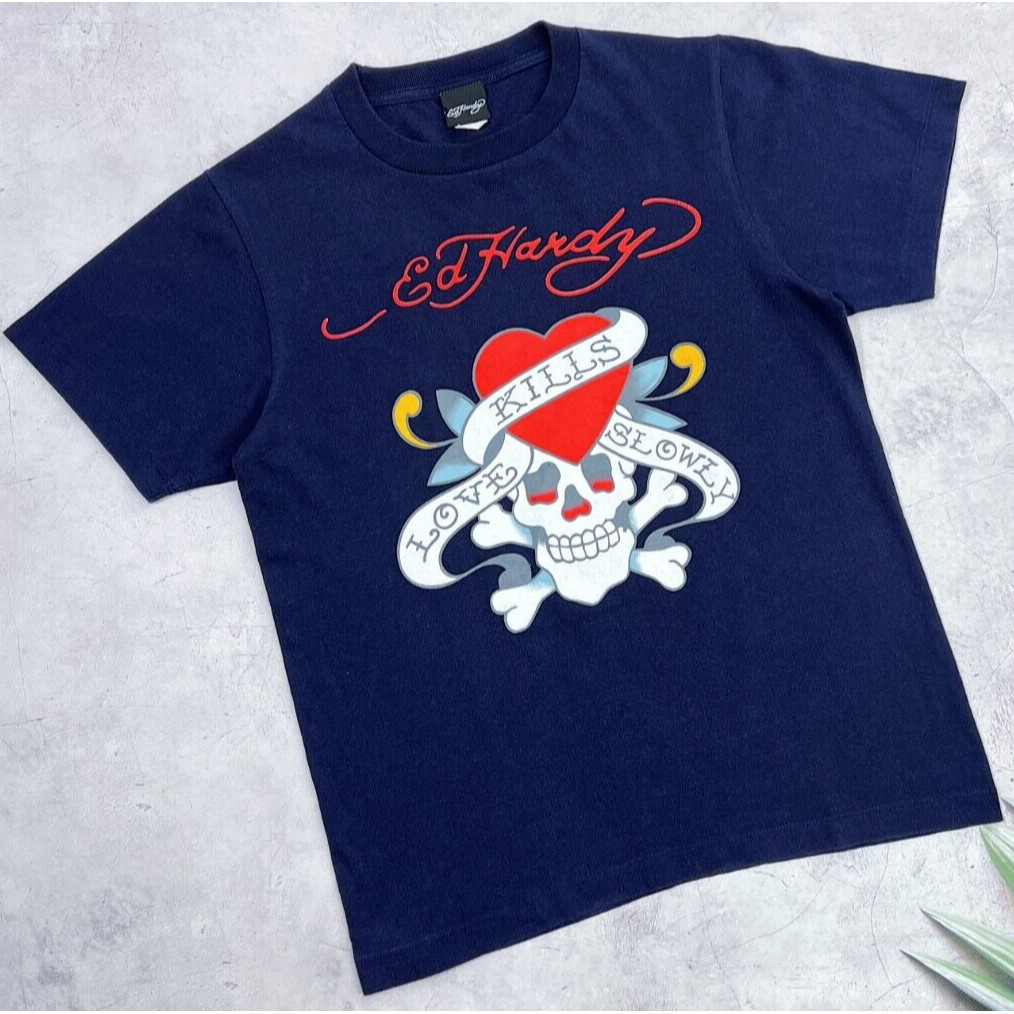 เสื้อยืด Ed Hardy ผ้าฝ้าย 100% พิมพ์ลายศีรษะกะโหลก สต็อกพร้อมส่ง