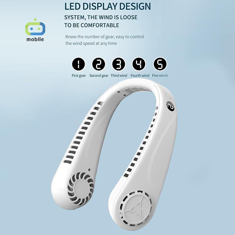 [maygood] พัดลมคอแขวนไร้ตําหนิแบบพกพาพร้อมจอแสดงผลหน้าจอและระดับ 5 ระดับ, ชาร์จ USB {TH}