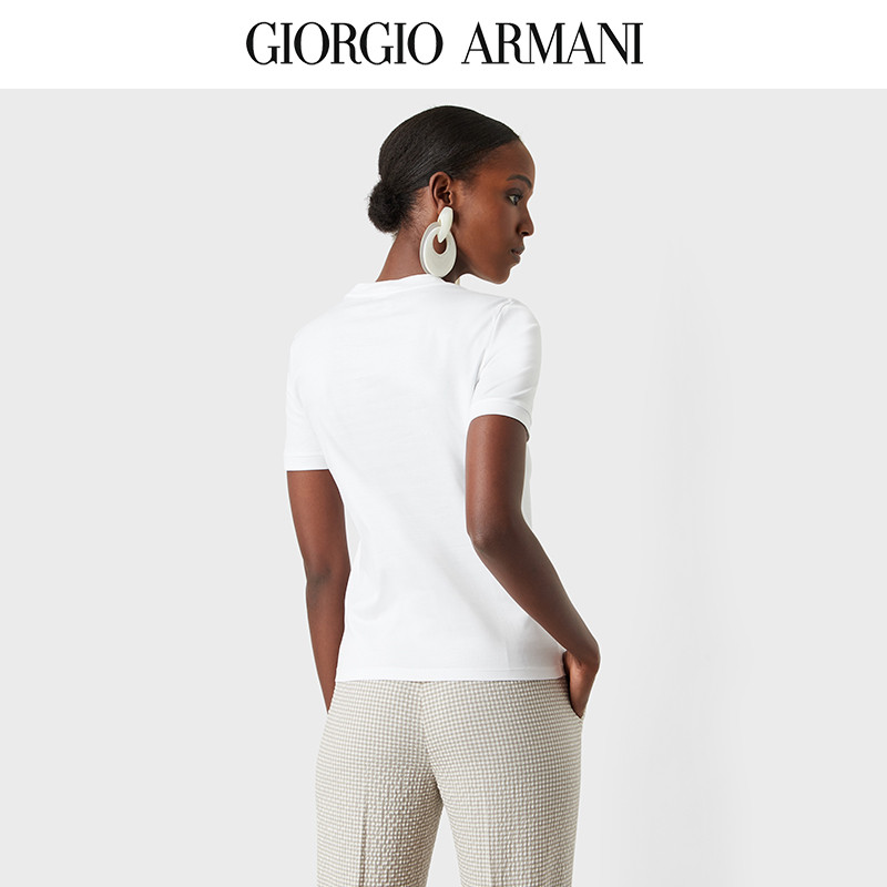 GIORGIO ARMANI เสื้อยืดแขนสั้นสุภาพ คอกลม จากผ้าฝ้ายแท้