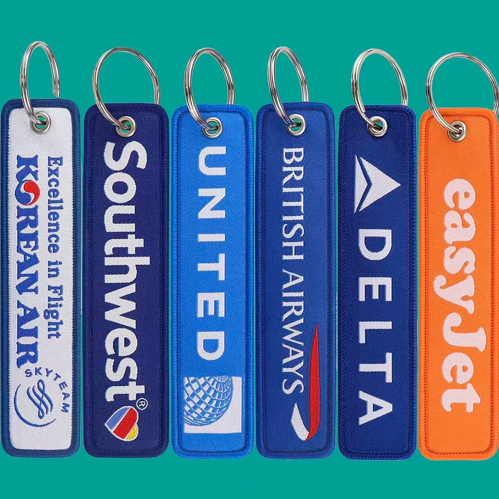 รูปแบบโลโก้เครื่องบิน Key Fob เย็บปักถักร้อย Key Ring เครื่องบิน Jet Key Tag อุปกรณ์เสริม